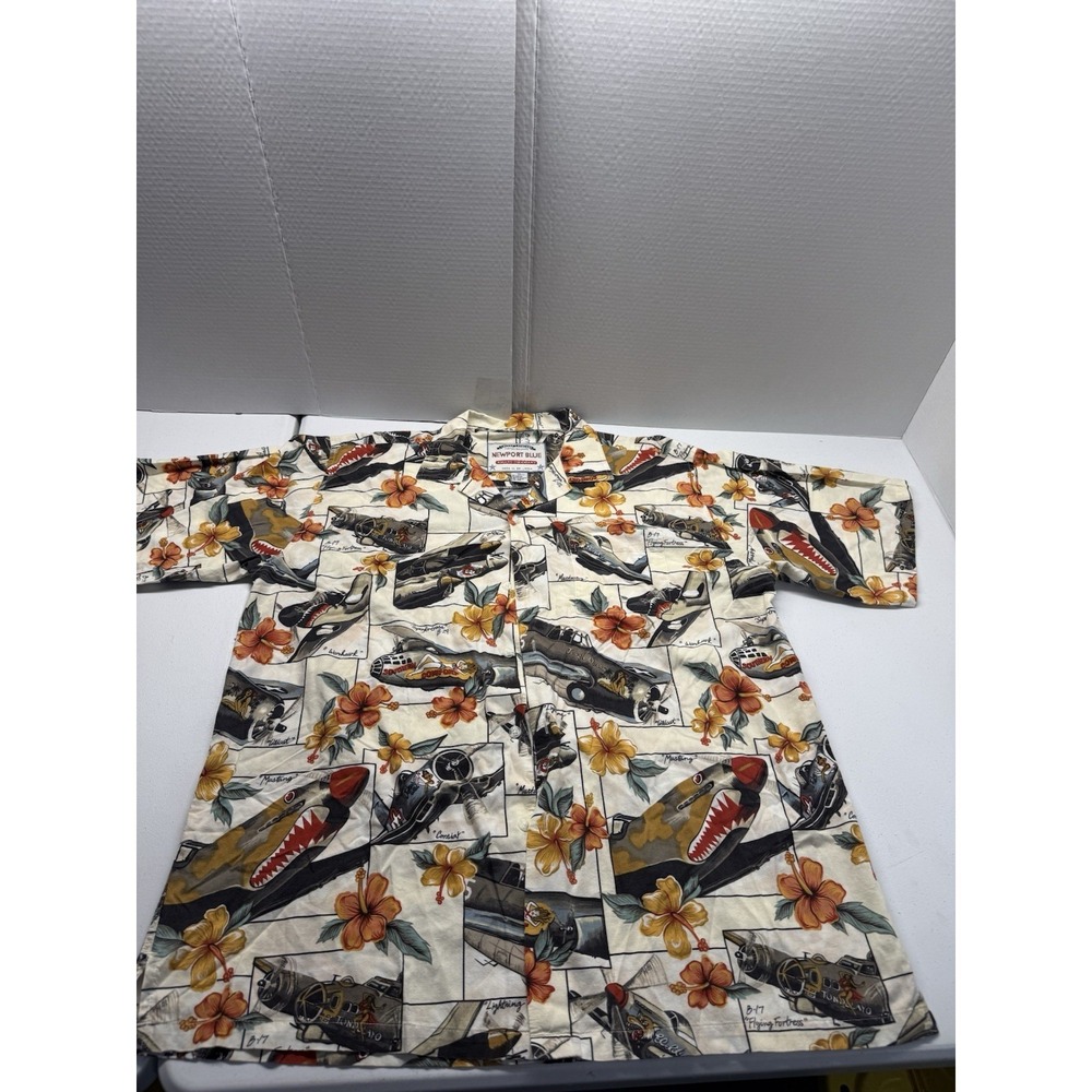 Newport Blue Men's X-Large Multicolor S/S Shirt World War II Aircraft Airplane